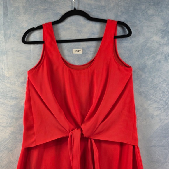 Amanda Uprichard Red Silk Front Tie Popover Mini Dress Petite P Sleeveless - Picture 4 of 7